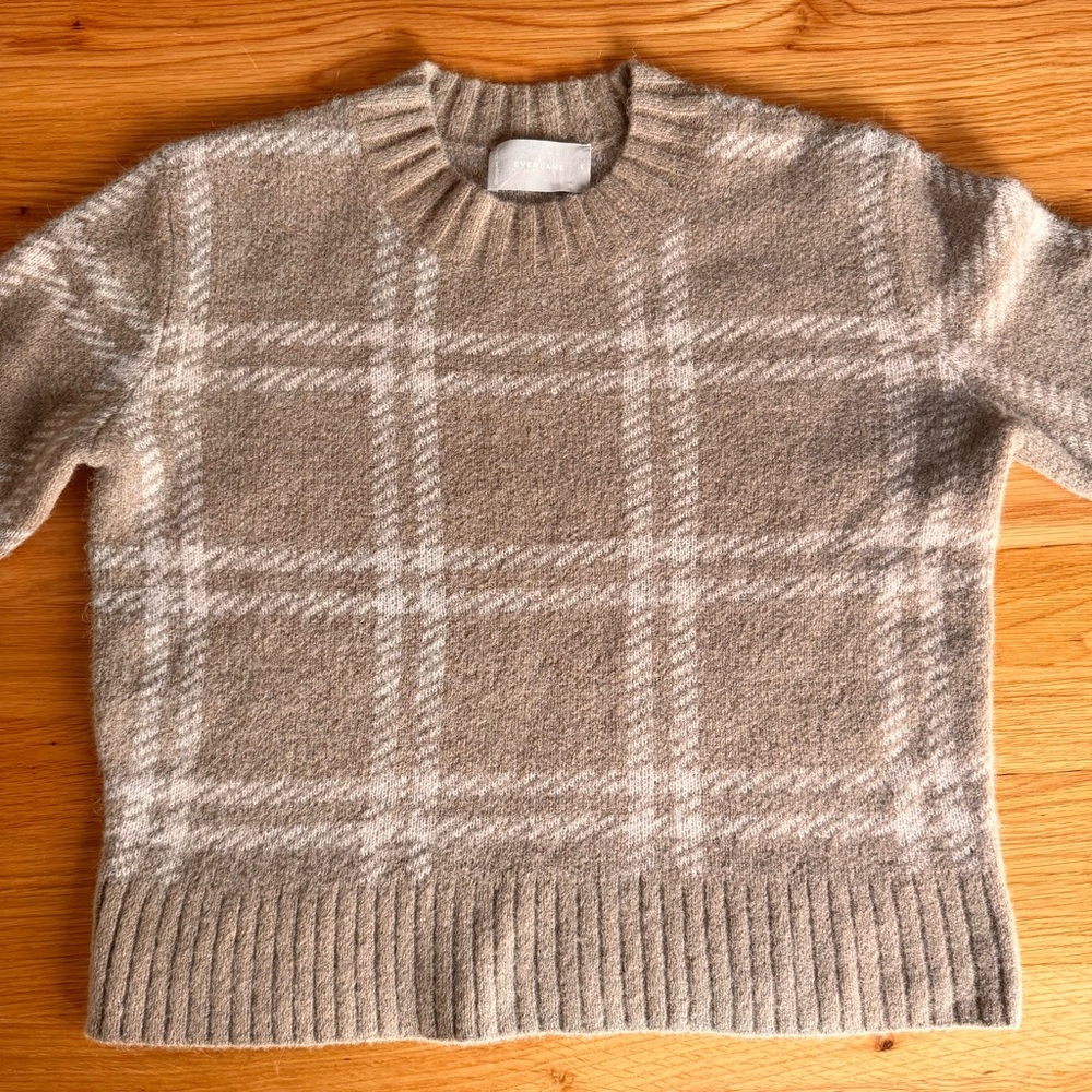 Everlane Beige Plaid Crewneck Sweater with White Windowpane - Picture 8 of 13